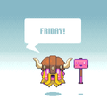 A Friday update with Cuboy dressed as a viking, right beside a cuboy hammer, for the release of Icebreaker: A Viking Voyage on Android