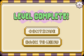 The level complete screen