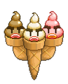 The three ice cream flavours as they appear on the character selection screen in Bad Ice-Cream