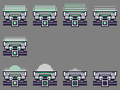 Sprite sheet for all animations: Active animation (top and middle), turning off animation (bottom)