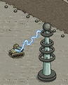 An electric tower shocking a tank