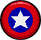 A blue circle with a thick red border and a white star in the centre.