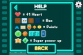 The help screen for pick ups and interactive objects