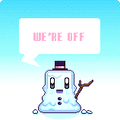 Eighth appearance - Cuboy as a snowman for Nitrome's 2013 Christmas break