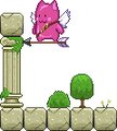 The player using an arrow in a wall as a platform